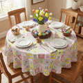 Sm:)e Puzzle Checkered Eggs Flowers Bunny Easter Tablecloth - 60Inch Round Polyester, Machine Washable & Reusable Table Cover for Indoor & Outdoor Use