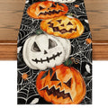 Smile Jack O Lantern Pumpkin Ghost Spider Halloween Table Runner Black 13 x 108 Inch