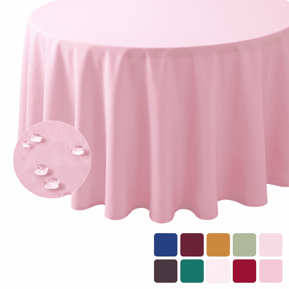 Sm:)e Pink Farmhouse Style Waterproof Tablecloth 60 Inch, Yarn-Dyed Woven Table Cover for Dining Decor, Round