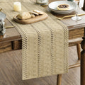 Sm:)e Burlap Brown Farmhouse Woven Rustic Hollow Table Runner, Boho Table Runner 12x60 Inch, Dining Kitchen Home Decor
