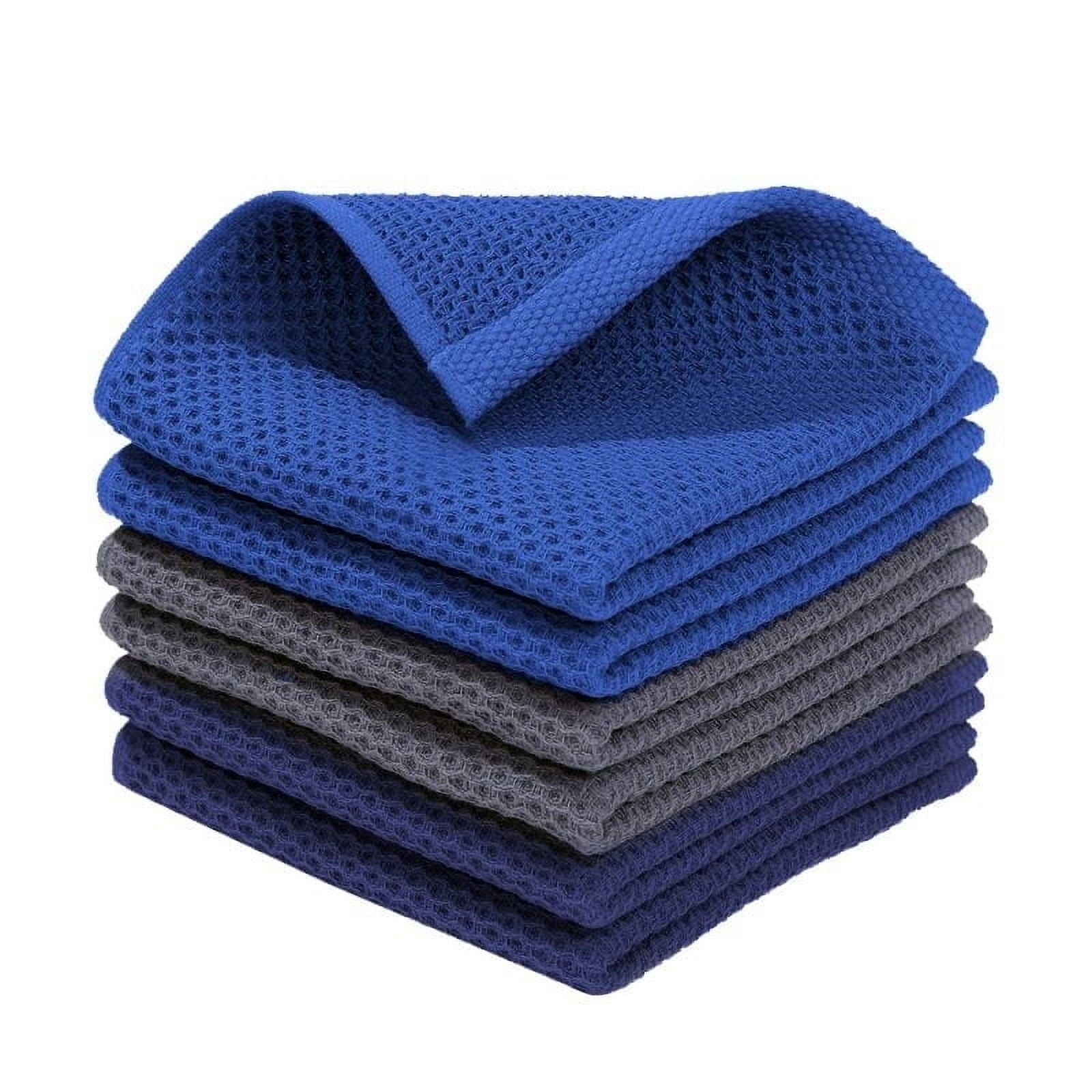 Sm:)e 100% Cotton Waffle Dishcloth, Blue and Grey, 6 Pack Soft Absorbent Quick Dry Kitchen Cleaning Towels 12x12 Inch