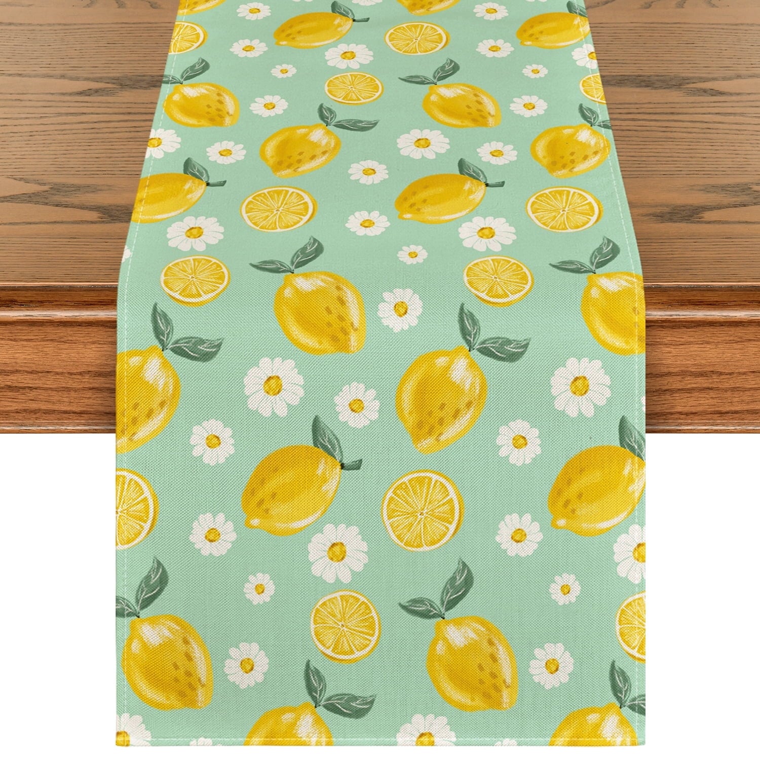 Sm:)e Daisy Floral Lemon Summer Table Runner 13 x 72 Inch,Healthy Fruit Watercolor Rustic Botanic Table Cover for Party Picnic Dining Room Kitchen