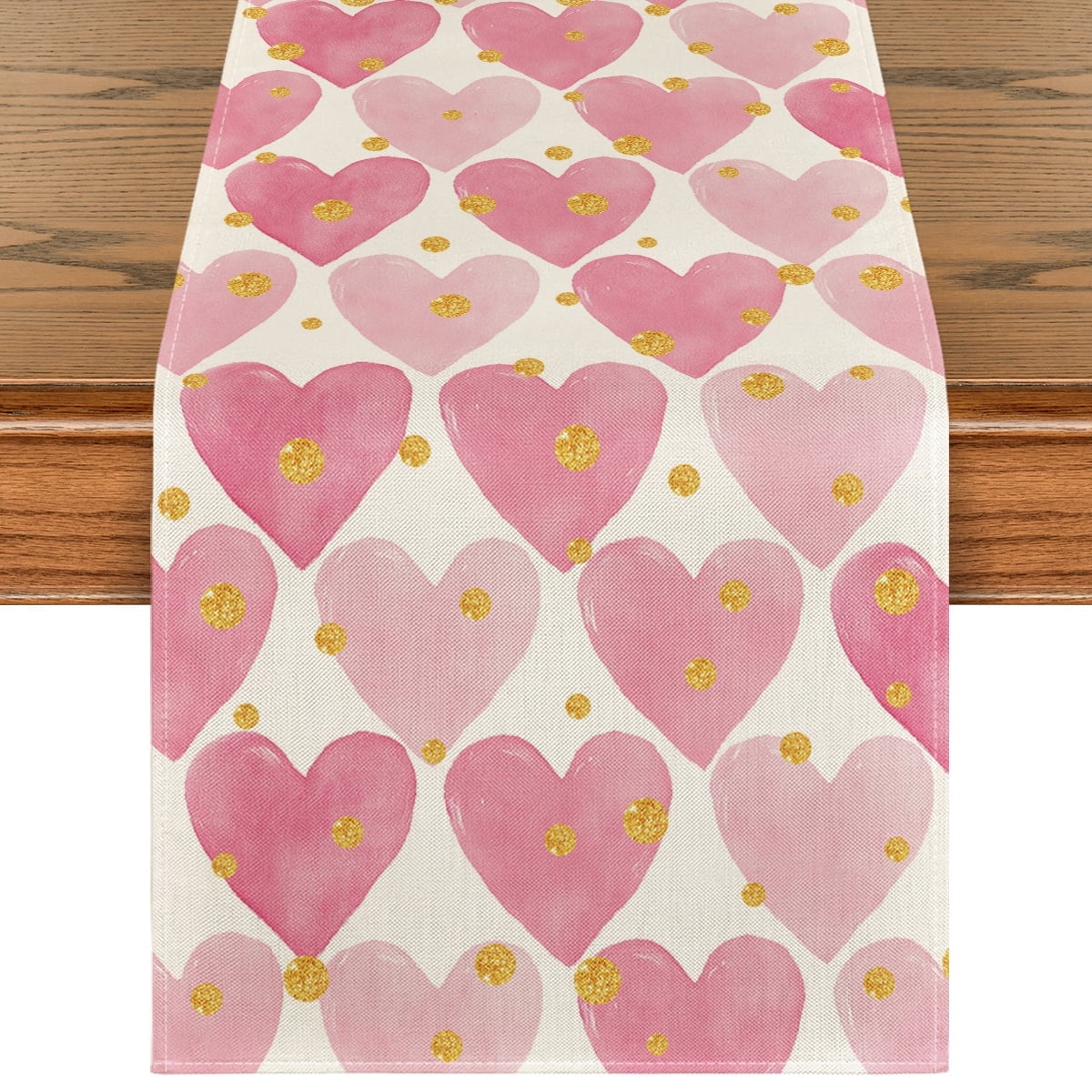 Sm:)e Golden Pink Love Valentine's Day Table Runner 13 x 72 Inch