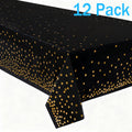Plastic Table Cloth Disposable 12 Pack, 54 x 108 Inch, Black, Gold Dot, for Party Picnic Wedding