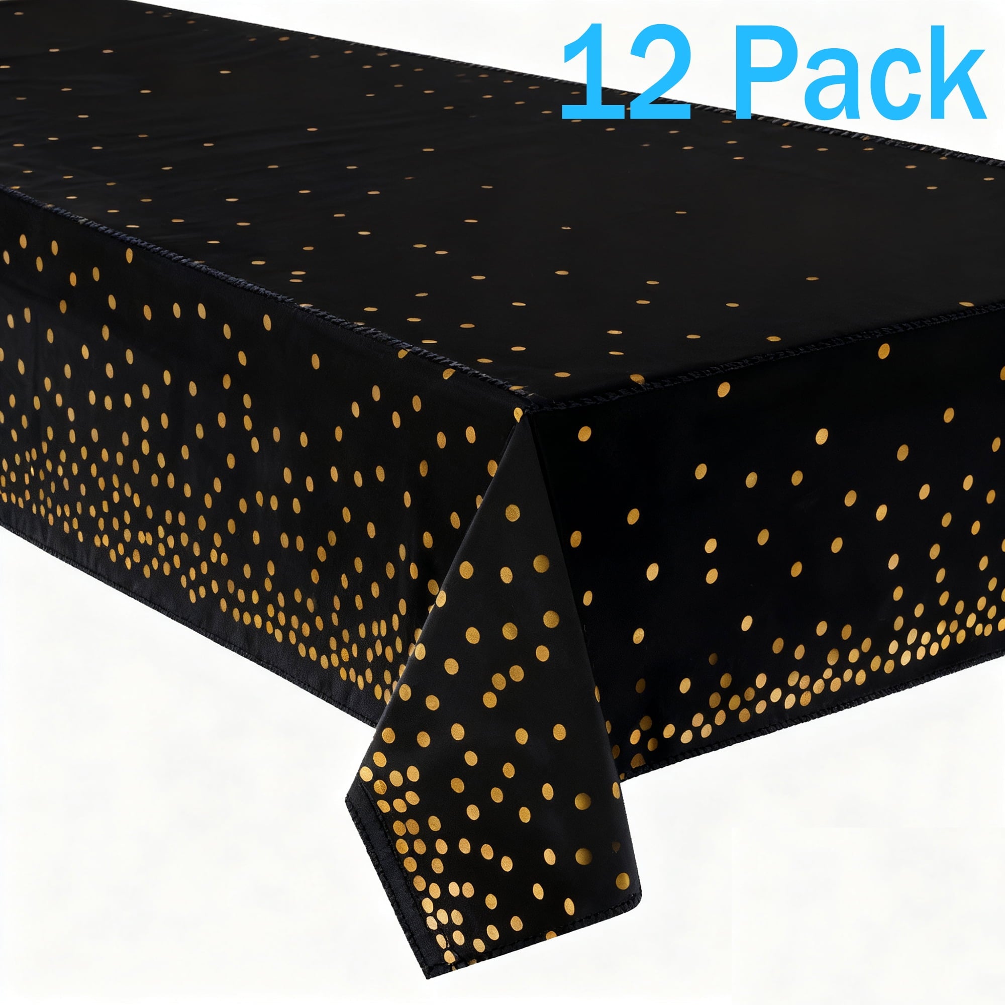 Plastic Table Cloth Disposable 12 Pack, 54 x 108 Inch, Black, Gold Dot, for Party Picnic Wedding