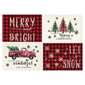 Smile Let It Snow Merry Bright Truck Christmas Placemats 4-Pack, 12 x 18 Inch, Buffalo Check Plaid