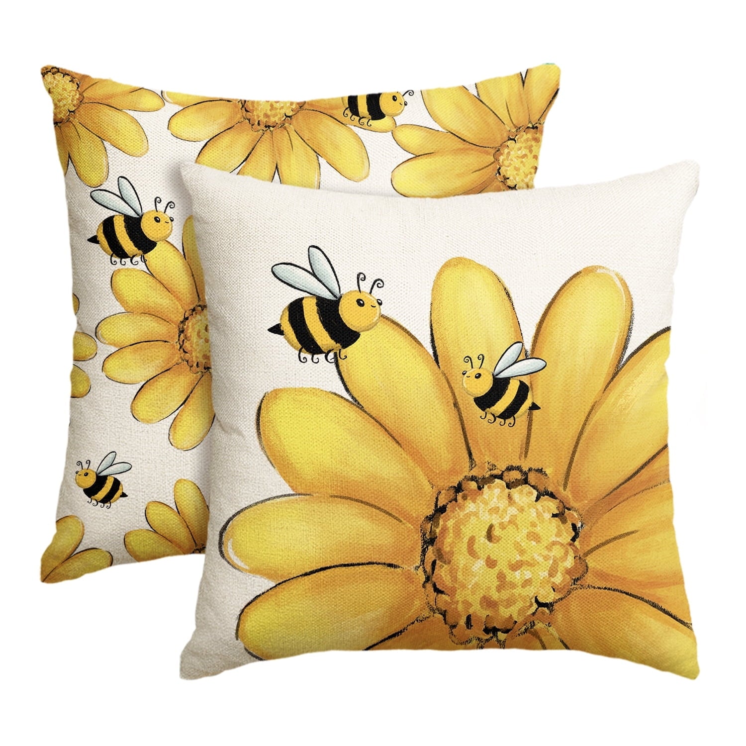 Sm:)e Daisy Bee Floral Spring Throw Pillow Covers Set of 2,18x18 Inch,Beige