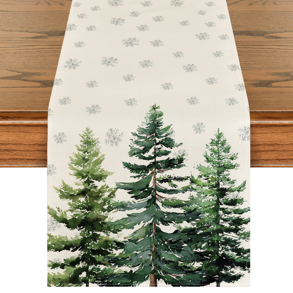 Sm:)e Pine Tree Snowflake Merry Christmas Table Runner 13 x 60 Inch