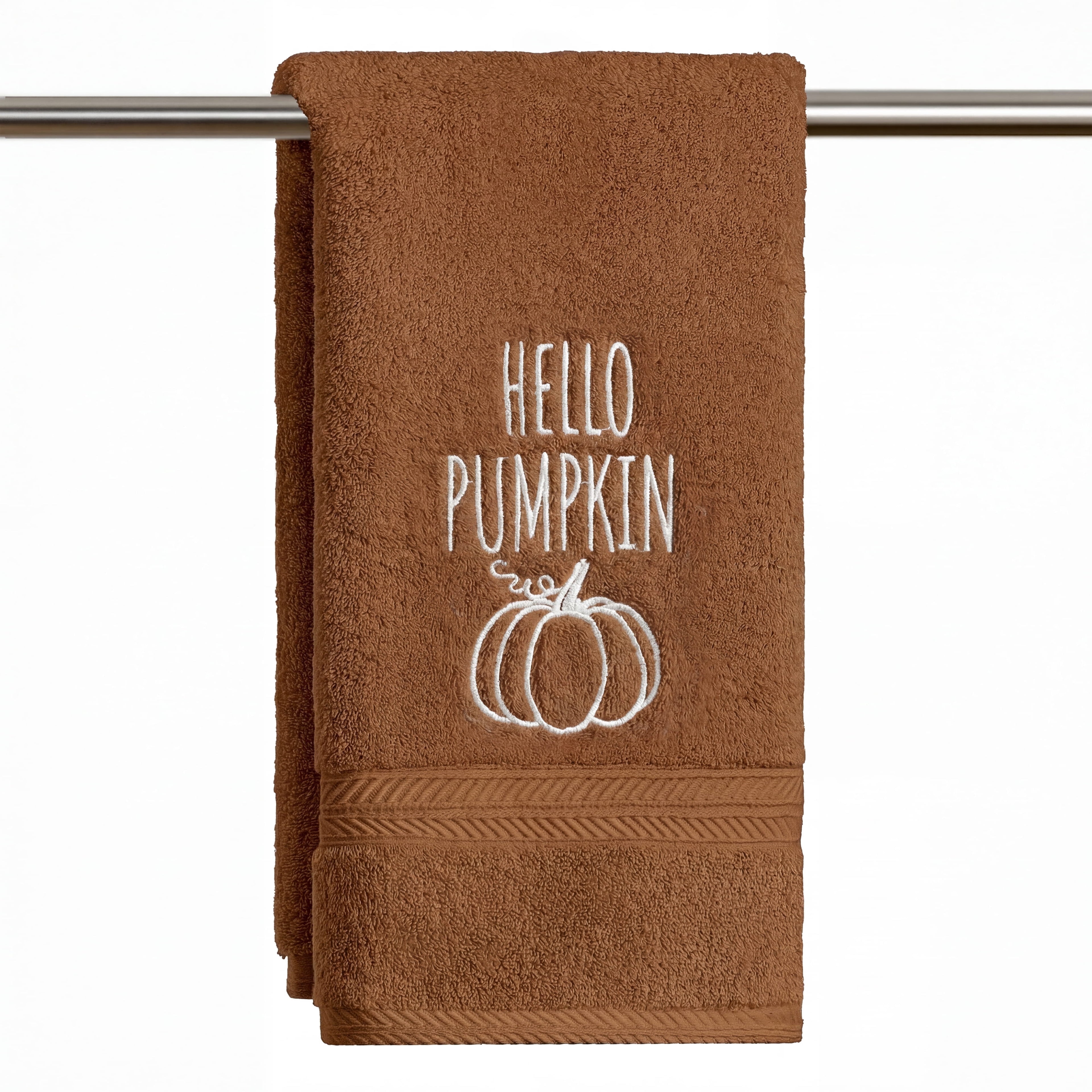 Sm:)e 1 Pc Caramel Pumpkin Embroidered Fall Hand Towel, 100% Cotton Absorbent Farm Kitchen Towel, 18 x 26 Inch