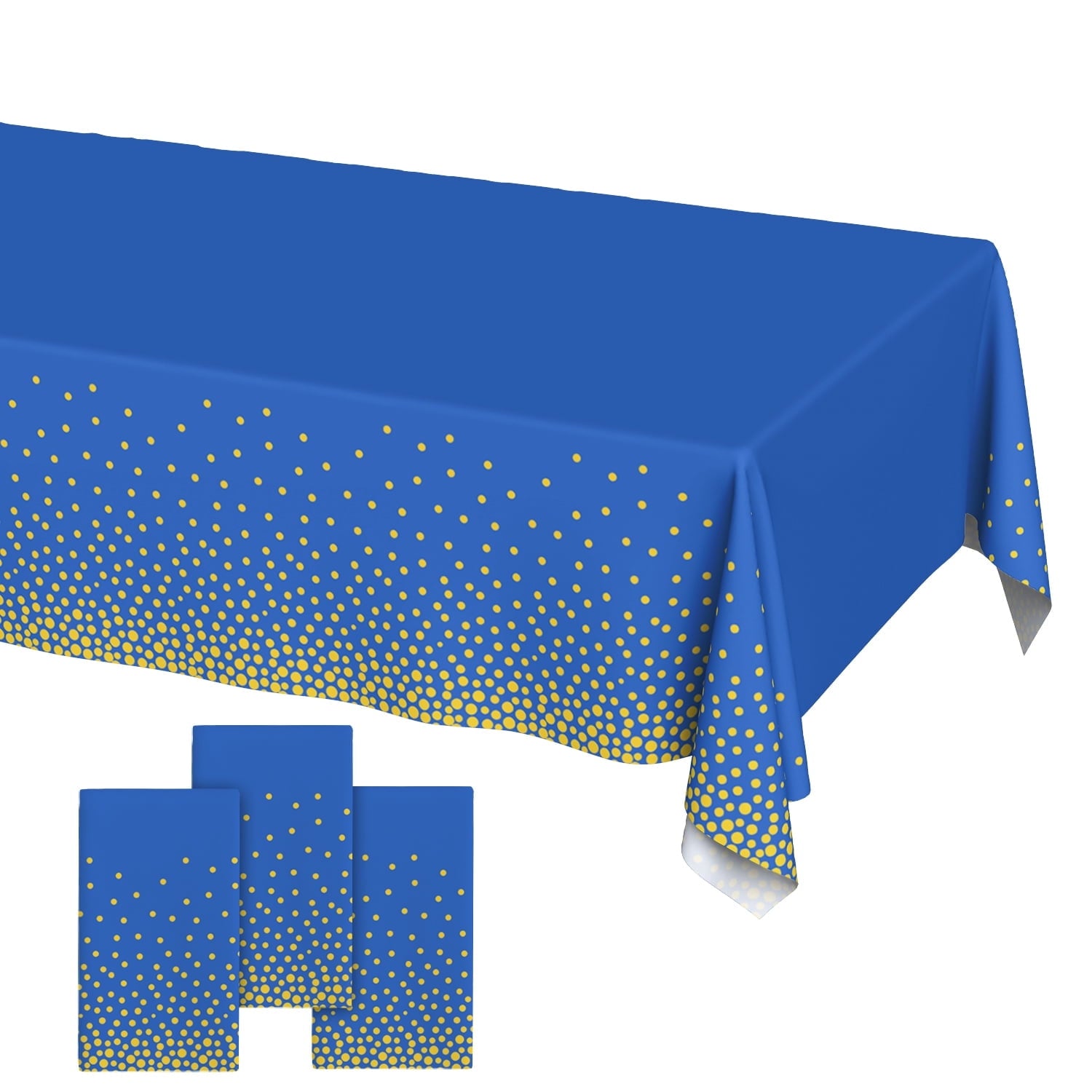 Plastic Table Cloth Disposable 3 Pack, 54 x 108 Inch, Dark Blue, Gold Dot, for Party Picnic Wedding