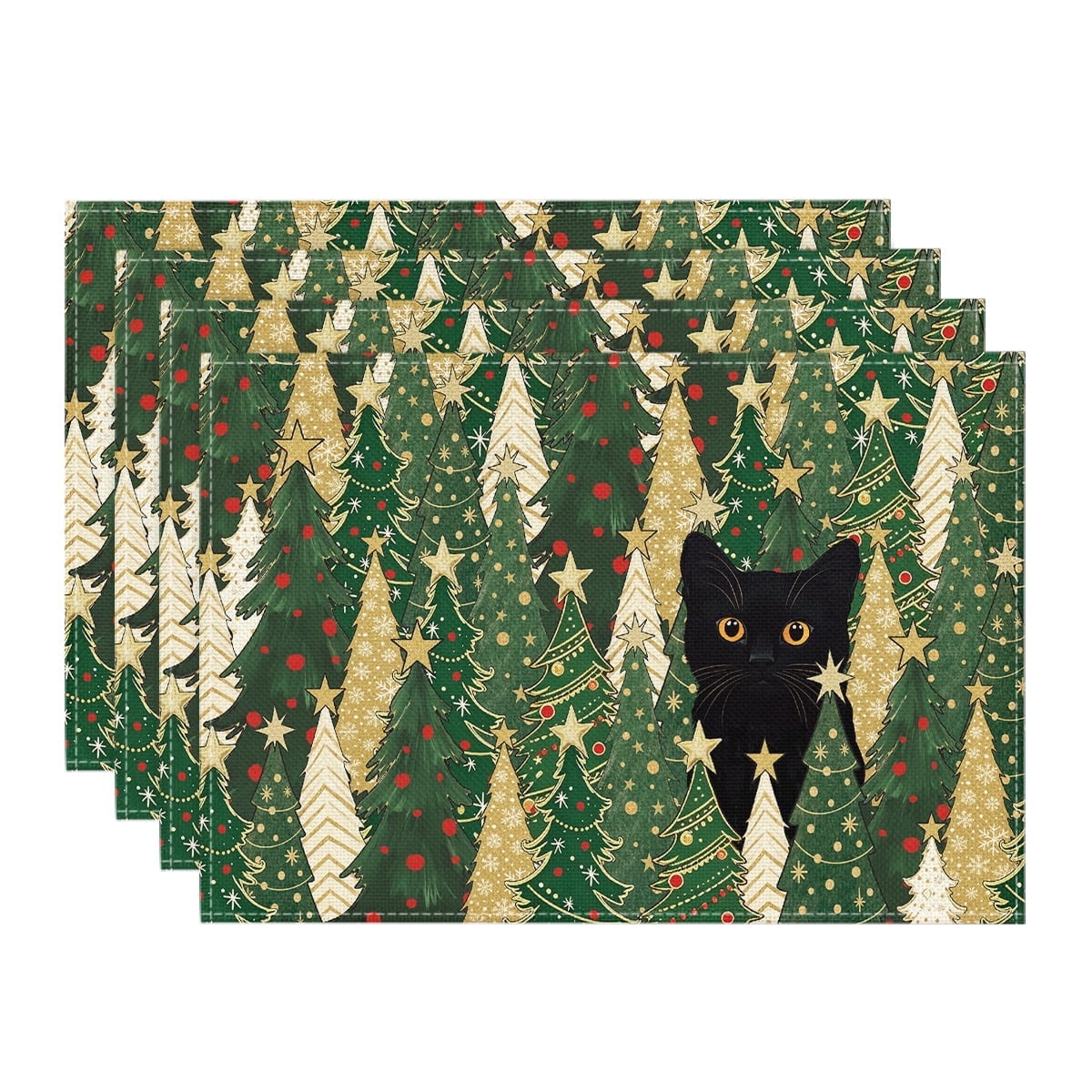 Sm:)e Christmas Tree Black Cat Christmas Placemats 12 x 18 Inch, Set of 4, Winter Table Decor Supplies for Kitchen Dining & Holiday Party