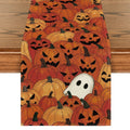 Sm:)e Caramel Pumpkin & Ghost Halloween Table Runner 13x72 Inch, Halloween Fall Party Kitchen Dining Indoor Outdoor Decorations