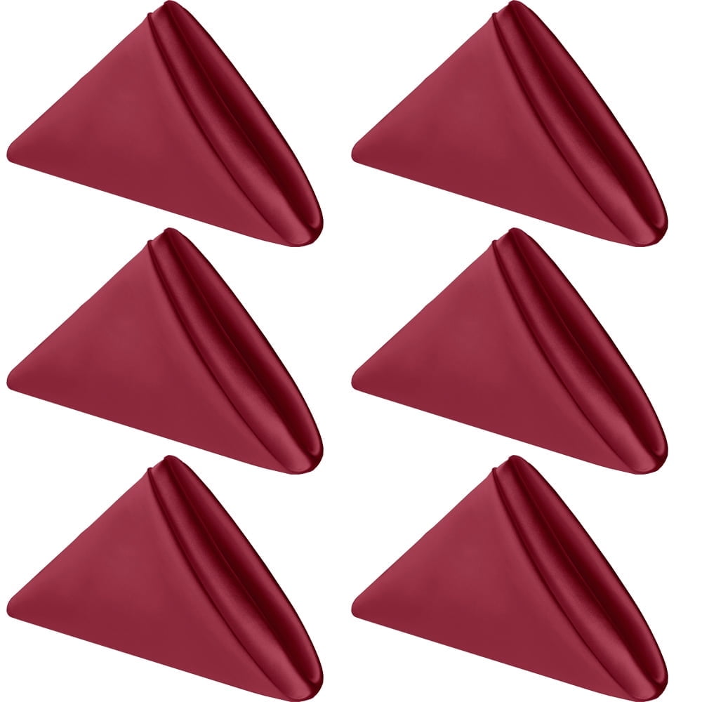 Sm:)e 17x17 inch 6 Pack Satin Napkins for Dinner Lunch Wedding Party, Silky Smooth Washable, Polyester, Red, Square