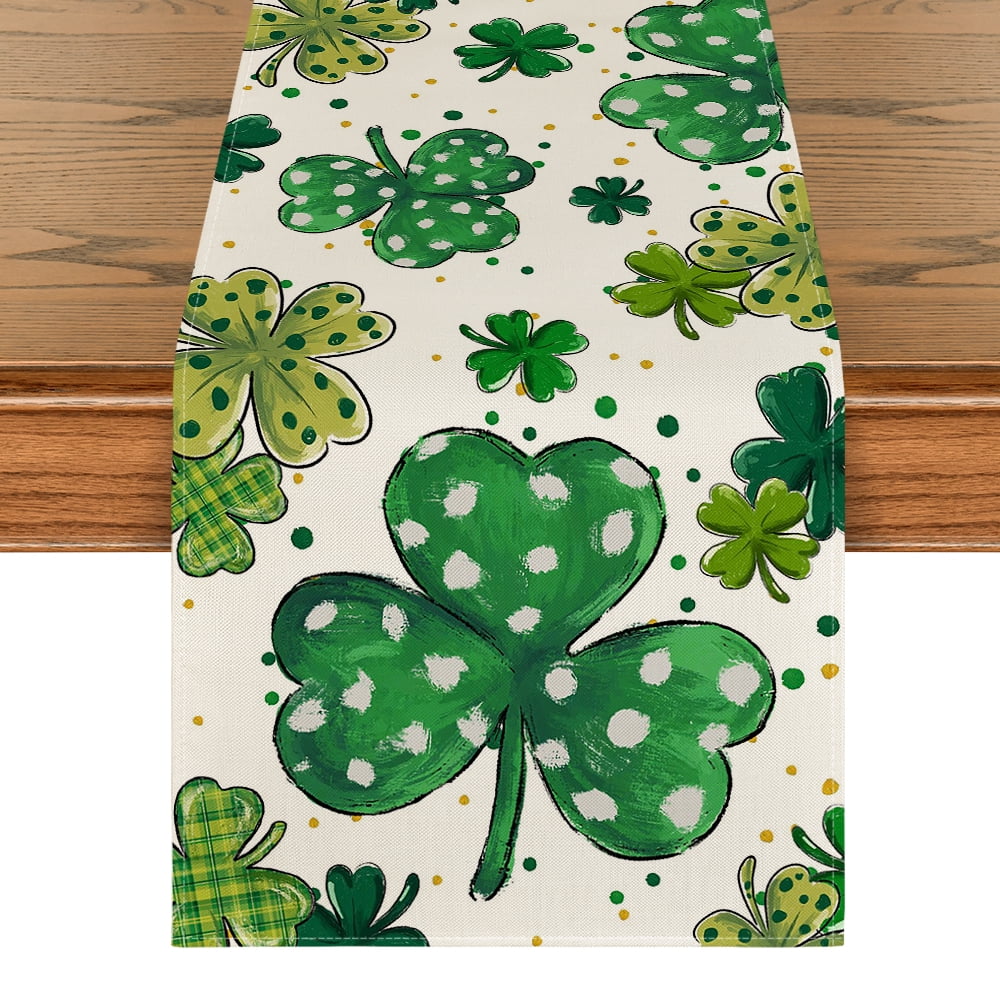 Sm:)e Watercolor Shamrock St. Patrick's Day Table Runner 13 x 90 Inch