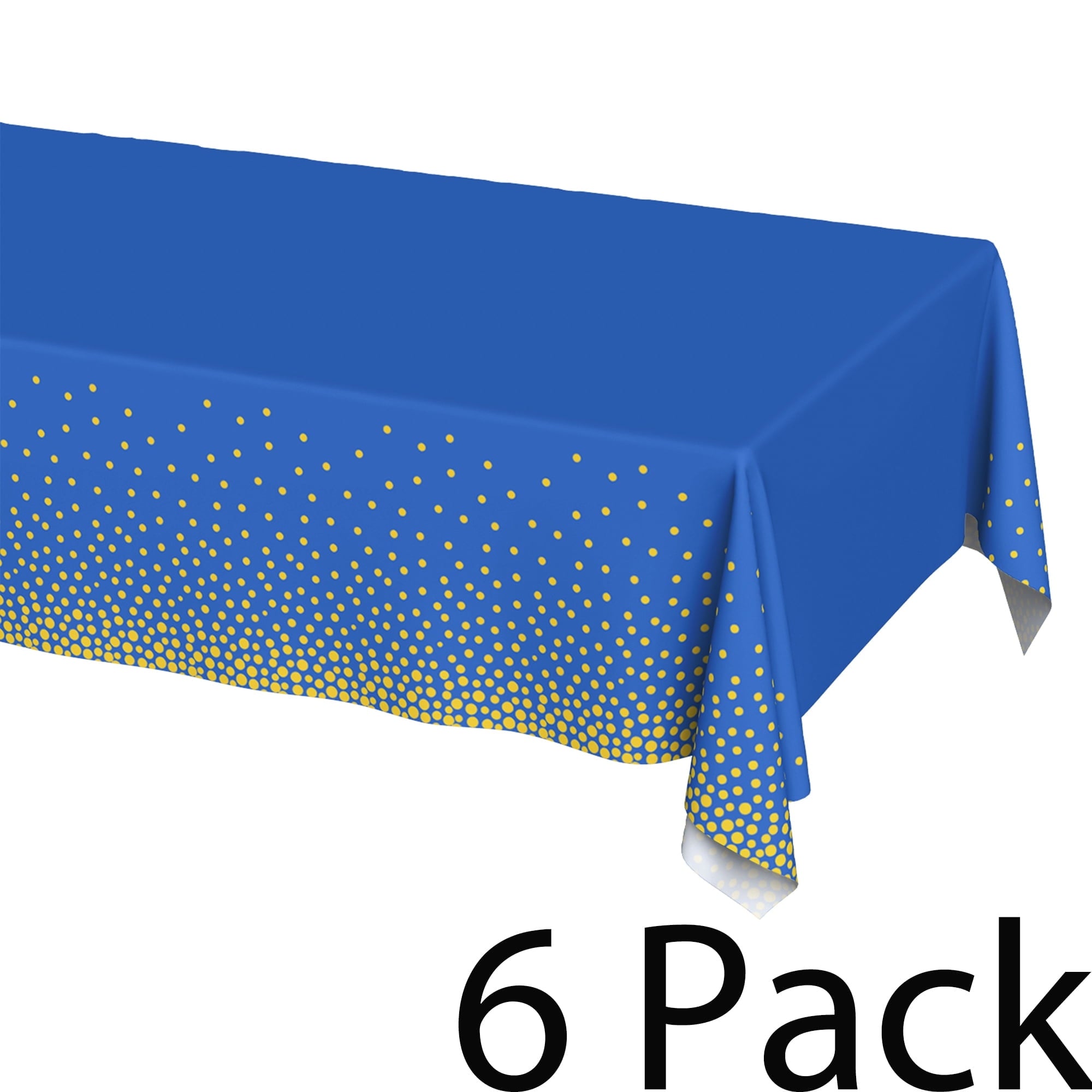 Plastic Table Cloth Disposable 6 Pack, 54 x 108 Inch, Dark Blue, Gold Dot, for Party Picnic Wedding