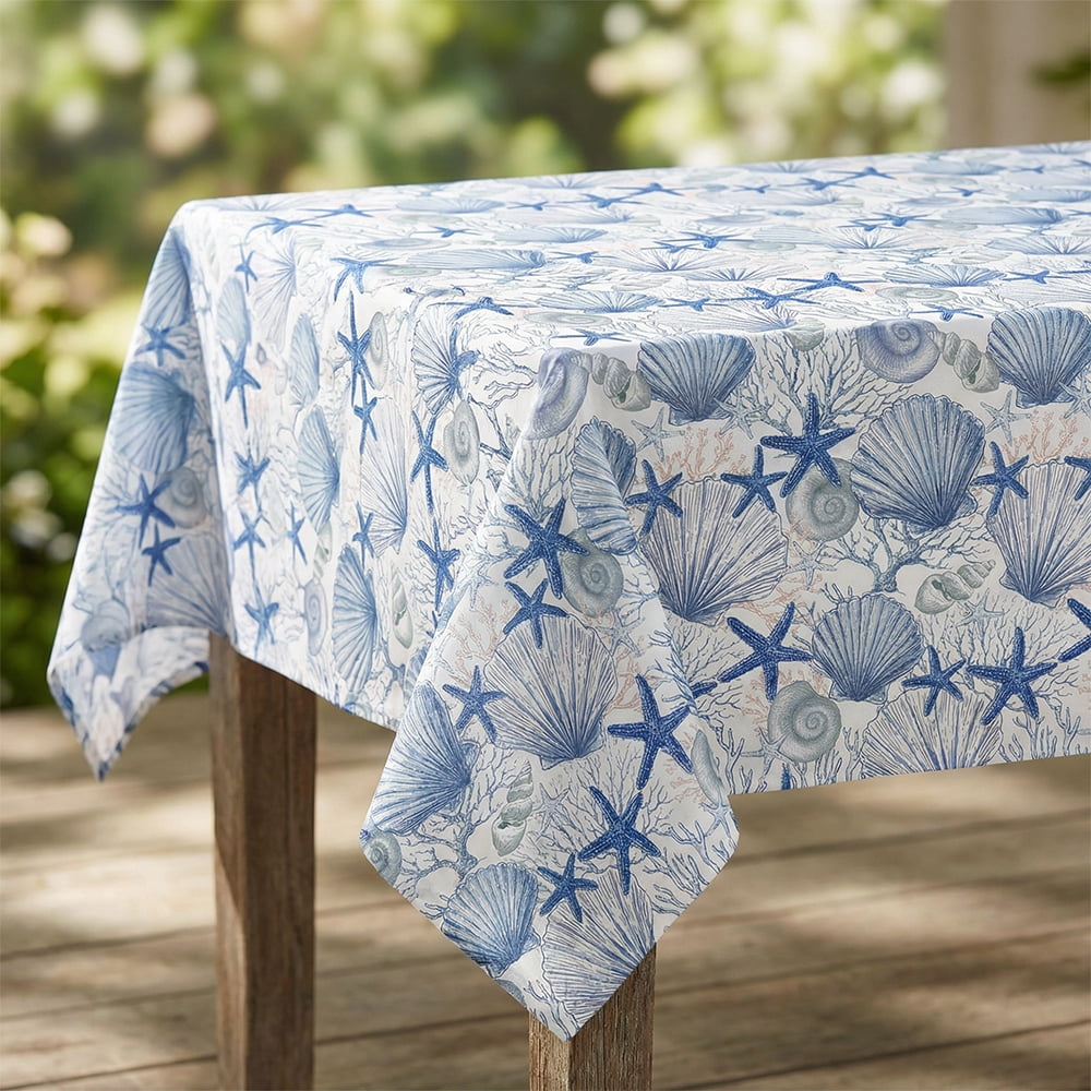 Sm:)e Summer Tablecloth 60x104 Inch, Marine Animals Starfish Conch Shells Corals Dining Table Decor
