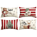 Sm:)e Christmas Snowman Reindeer Gloves Eucalyptus Throw Pillow Covers Red, 12 x 20 Inch Winter Holiday Stripes Cushion Case Decoration for Sofa Couch Set of 4