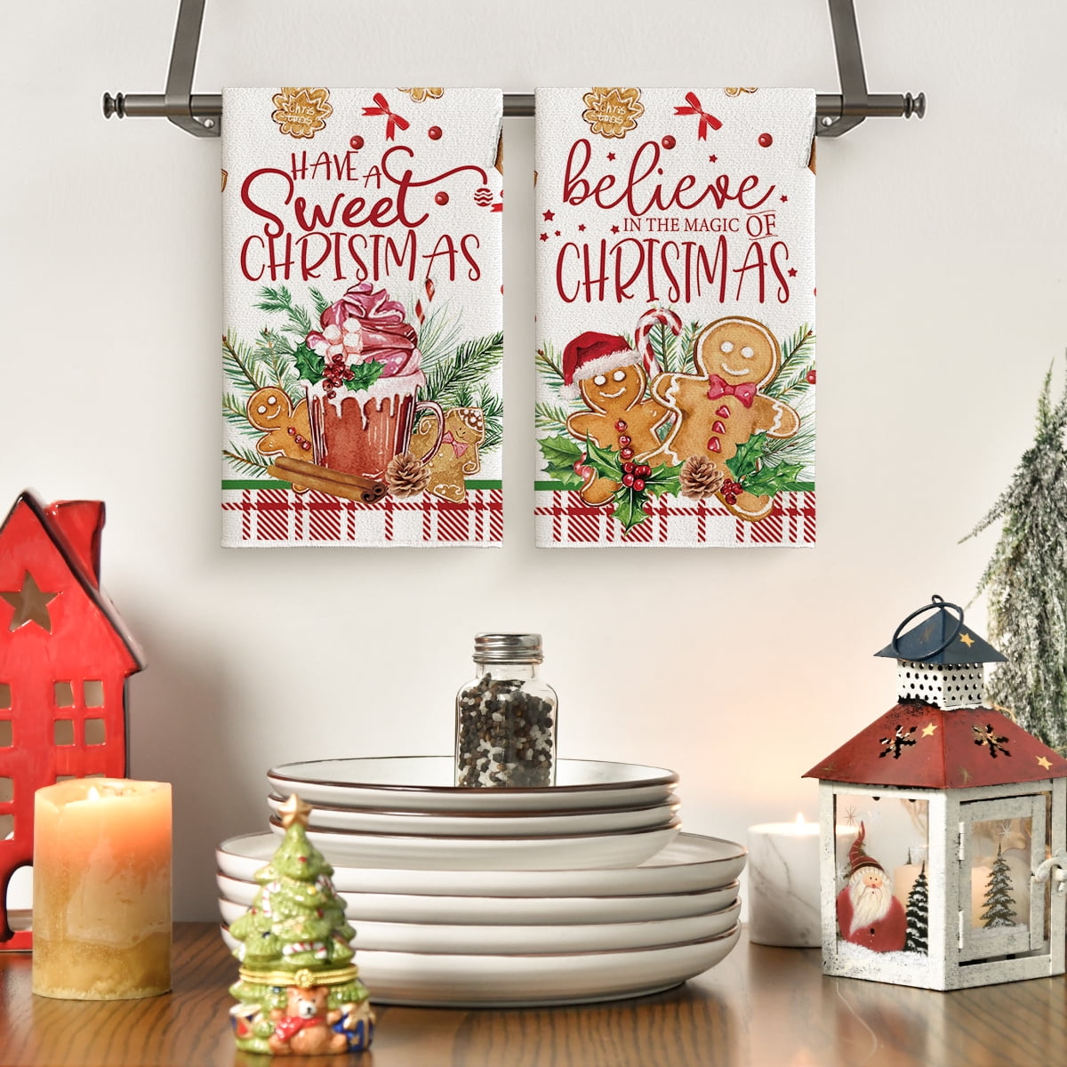 Sm:)e Have a Sweet Christmas Gingerbread Man Kitchen Dish Towels Set of 2 18x26 Inch