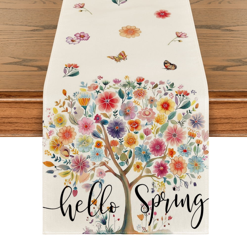 Sm:)e Spring Table Runner with Flowers Floral 13 x 72 Inch