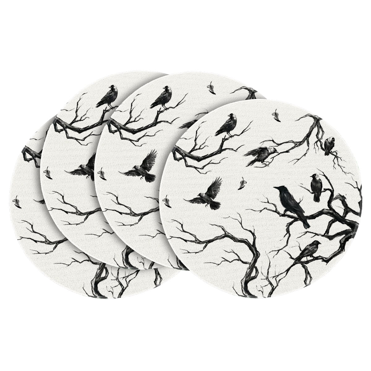 Smile Crow Tree Halloween Round Placemats Set of 4