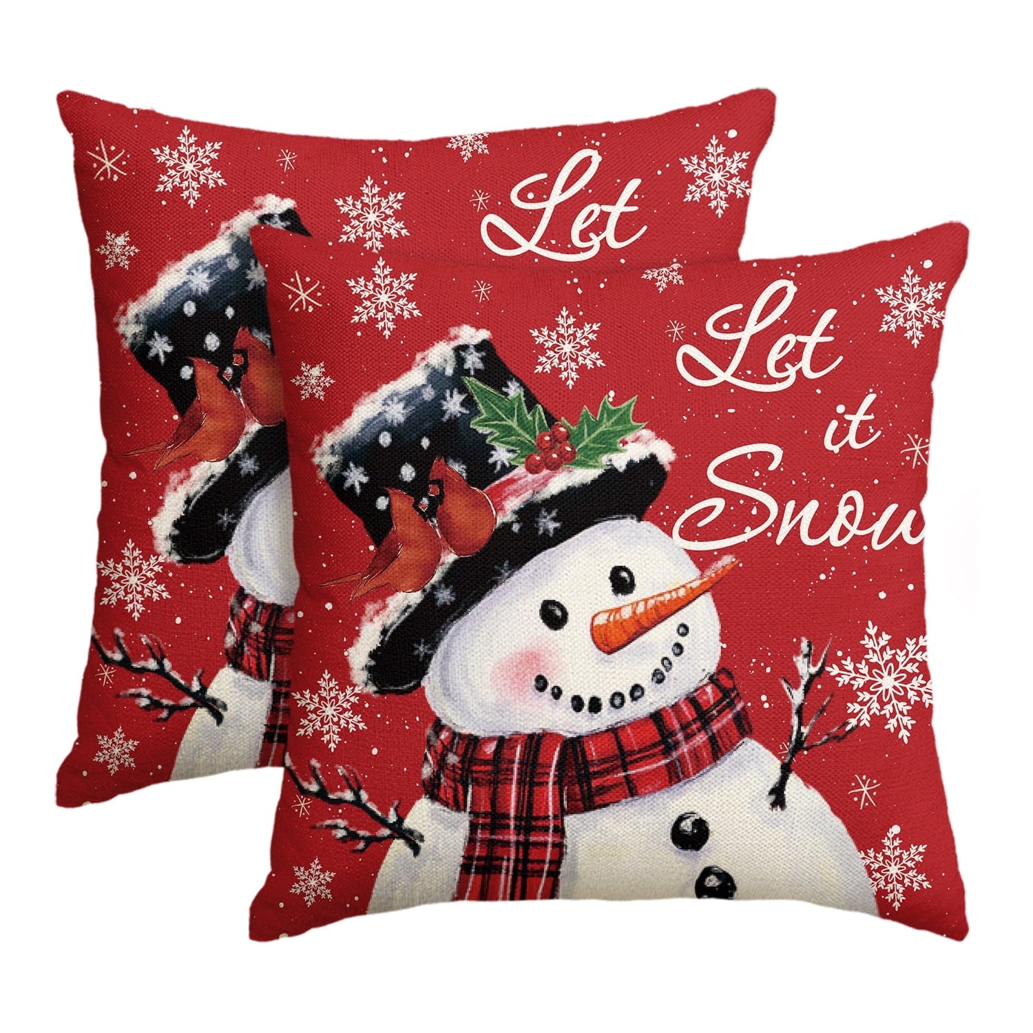 Sm:)e Snowman Red Winter Christmas Throw Pillow Cover 18x18 Inch Set of 2