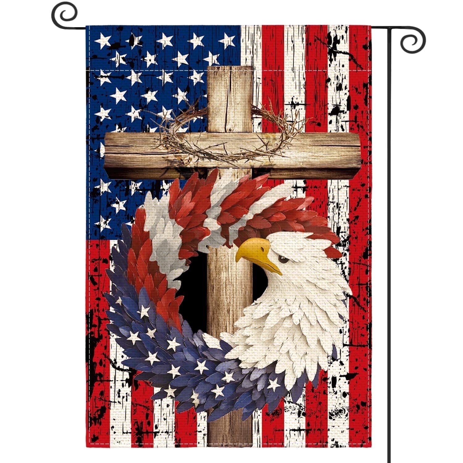 Sm:)e Patriotic Stars and Stripes Eagle Wreath Fourth of July Garden Flag 12x18 Inch Double Sided, USA Flag Independence Day Red White Blue Yard Outdoor Decoration