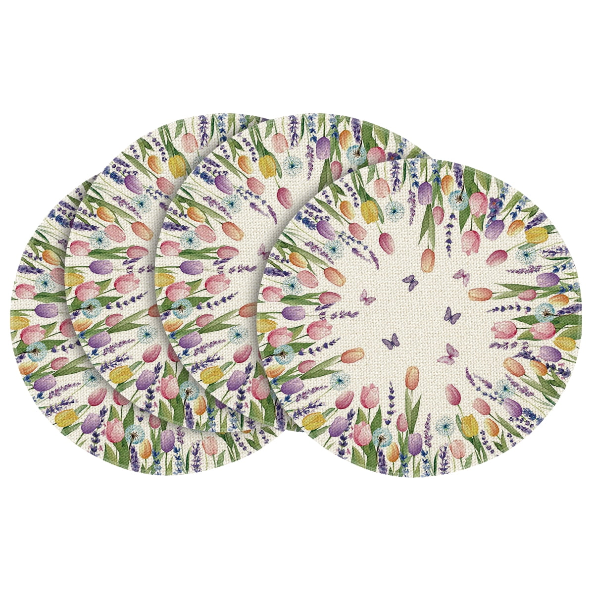 Sm:)e Lavender Tulip Round Placemats for Spring Summer 15 Inch Set of 4