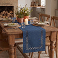 Sm:)e Blue Table Runner, Hollow Out Laser Cut Solid Color, Seasonal Summer Washable Kitchen Dining Table Decoration for Home Party Decor 13x48 Inch