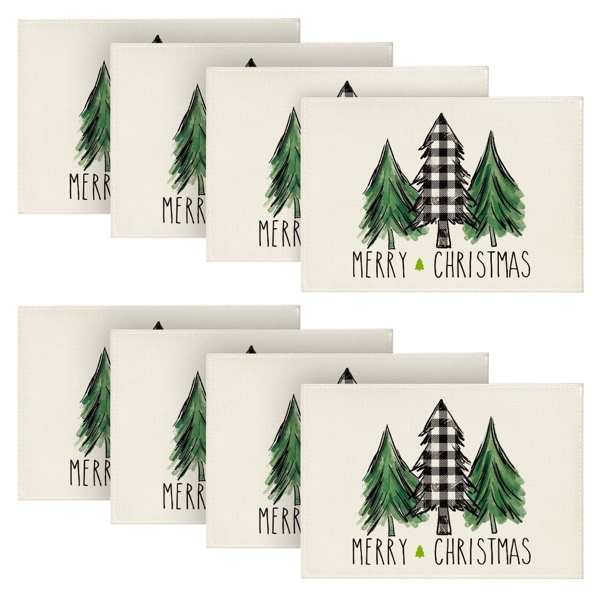 Smile Xmas Tree Merry Christmas Placemats Set of 8, 12x18 Inch Seasonal Winter Table Mats for Party Kitchen Dining Decoration