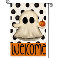 Sm:)e Polka Dot Welcome Ghost Halloween Garden Flag 12 x 18 Inch, Double-Sided Printing, Outdoor Welcome Decor for Yards