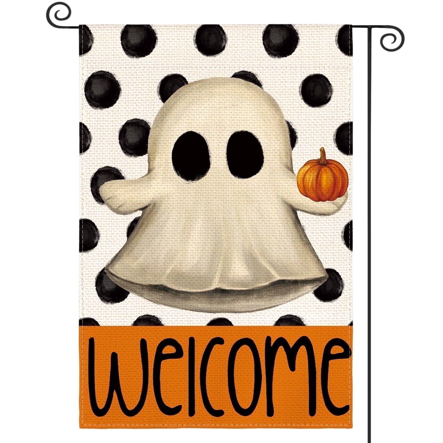 Sm:)e Polka Dot Welcome Ghost Halloween Garden Flag 12 x 18 Inch, Double-Sided Printing, Outdoor Welcome Decor for Yards