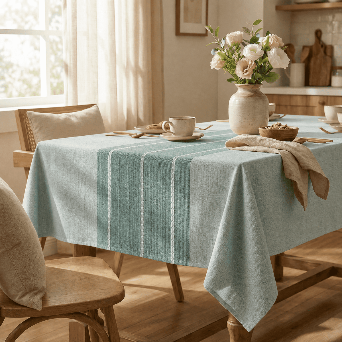 Sm:)e Chenille Fabric Yarn-Dyed Tablecloth 60x104 Inch, Light Green, Wrinkle Free