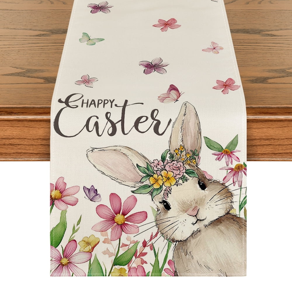 Sm:)e Floral Bunny Rabbit Easter Table Runner 13x72 Inch