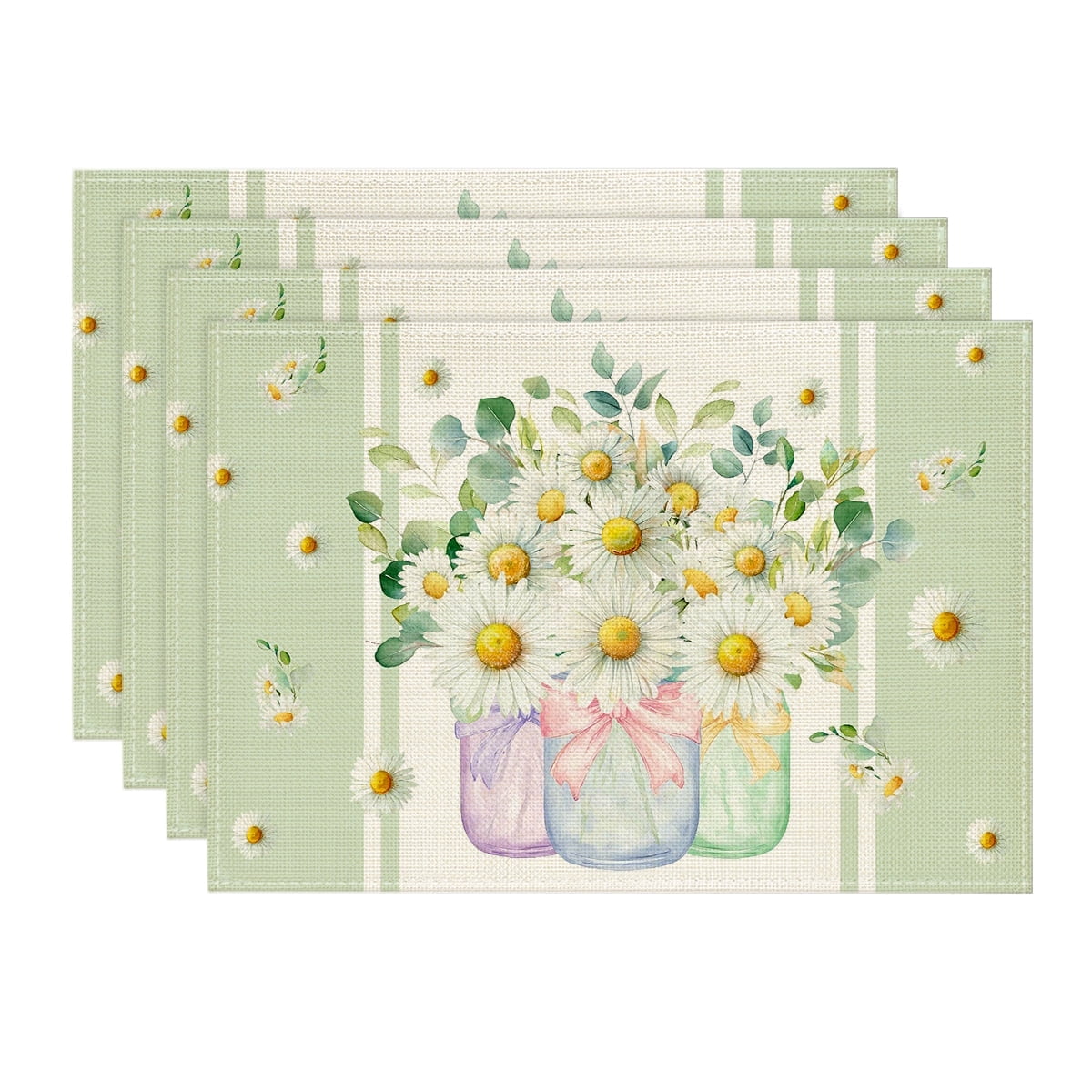Sm:)e Eucalyptus Leaves Daisy Spring Placemats for Summer 12 x 18 Inch Set of 4