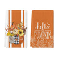 Sm:)e Floral Hello Pumpkin Fall Leaves Orange Thanksgiving Kitchen Dish Towels 18x26 Inch Set of 2
