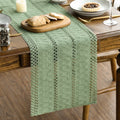 Sm:)e Light Green Farmhouse Woven Rustic Hollow Table Runner, Boho Table Runner 12x48 Inch, Dining Kitchen Home Decor