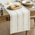 Sm:)e Beige Farmhouse Woven Rustic Hollow Table Runner, Boho Table Runner 12x60 Inch, Dining Kitchen Home Decor
