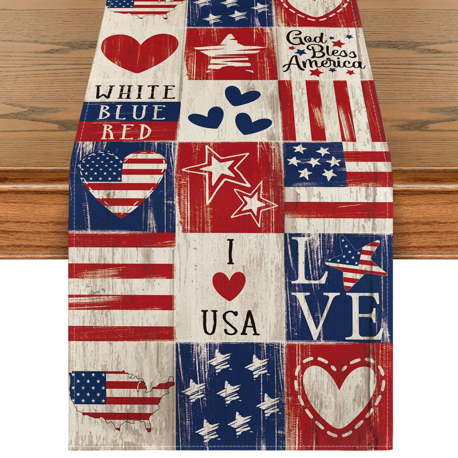 Sm:)e Patchwork Buffalo Plaid Table Runner,4th of July Table Runner Independence Day Patriotic Table Decoration Gifts Home Kitchen Dining Indoor Holiday Decor 13 x 72 Inch