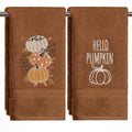 Sm:)e 2 Pcs Stacked Pumpkin Maple Leaf Vine Embroidered Fall Hand Towels, 100% Cotton Absorbent Kitchen Cleaning Towels, 18 x 26 Inch