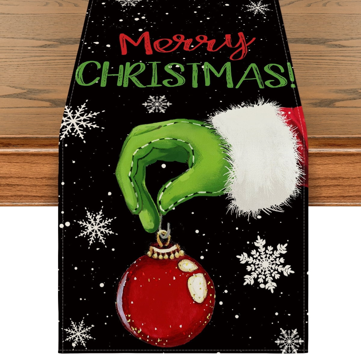 Smile Merry Christmas Table Runner Black, Seasonal Winter Xmas Holiday Kitchen Dining Table Decoration for Outdoor Home Party Decor 13 x 36 Inch