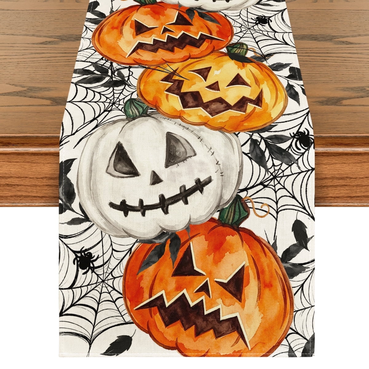 Smile Jack O Pumpkin Ghost Spider Halloween Table Runner 13 x 90 Inch