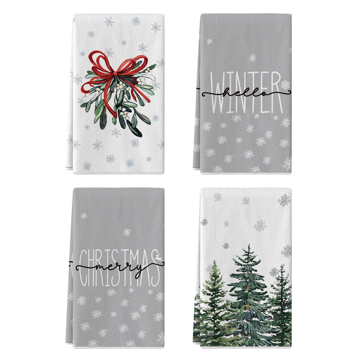 Sm:)e Snowflake Tree Mistletoe Winter Christmas Kitchen Dish Towels 18 x 26 Inch Set of 4