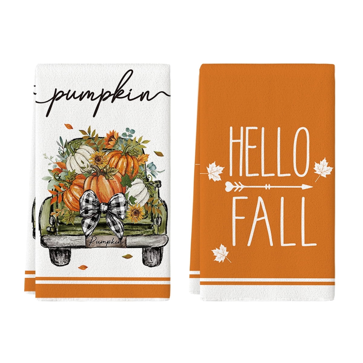 Sm:)e Pumpkin Truck Fall Dish Towels Set of 2, 18x26 Inch, Fall Farmhouse Kitchen Decor Hand Towels