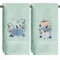 Sm:)e 2 Pcs Blue Pumpkin Cluster Maple Foliage Scroll Vine Embroidered Fall Hand Towels, 100% Cotton Highly Absorbent Dish Towels, 18 x 26 Inch