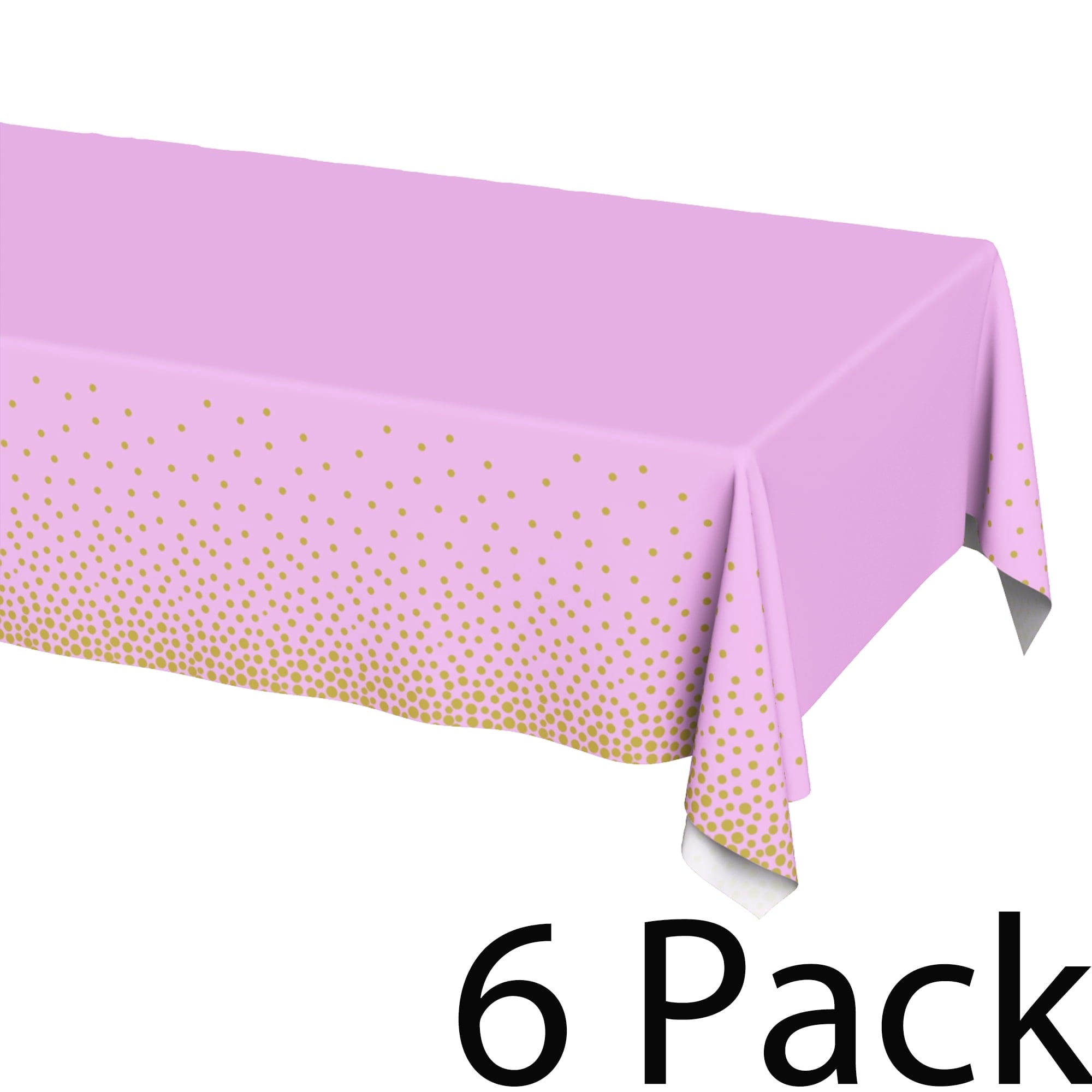 Plastic Table Cloth Disposable 6 Pack, 54 x 108 Inch, Pink, Gold Dot, for Party Picnic Wedding