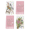 Sm:)e Bunny He is Risen Floral Bless Our Home Easter Kitchen Dish Towels 18x26 Inch Set of 4 Pink