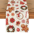 Sm:)e Red Snowman & Gingerbread Man Christmas Table Runner 13 x 72 Inch Farmhouse Table Decor, Universal for Indoor Outdoor Kitchen, Home & Party Decoration