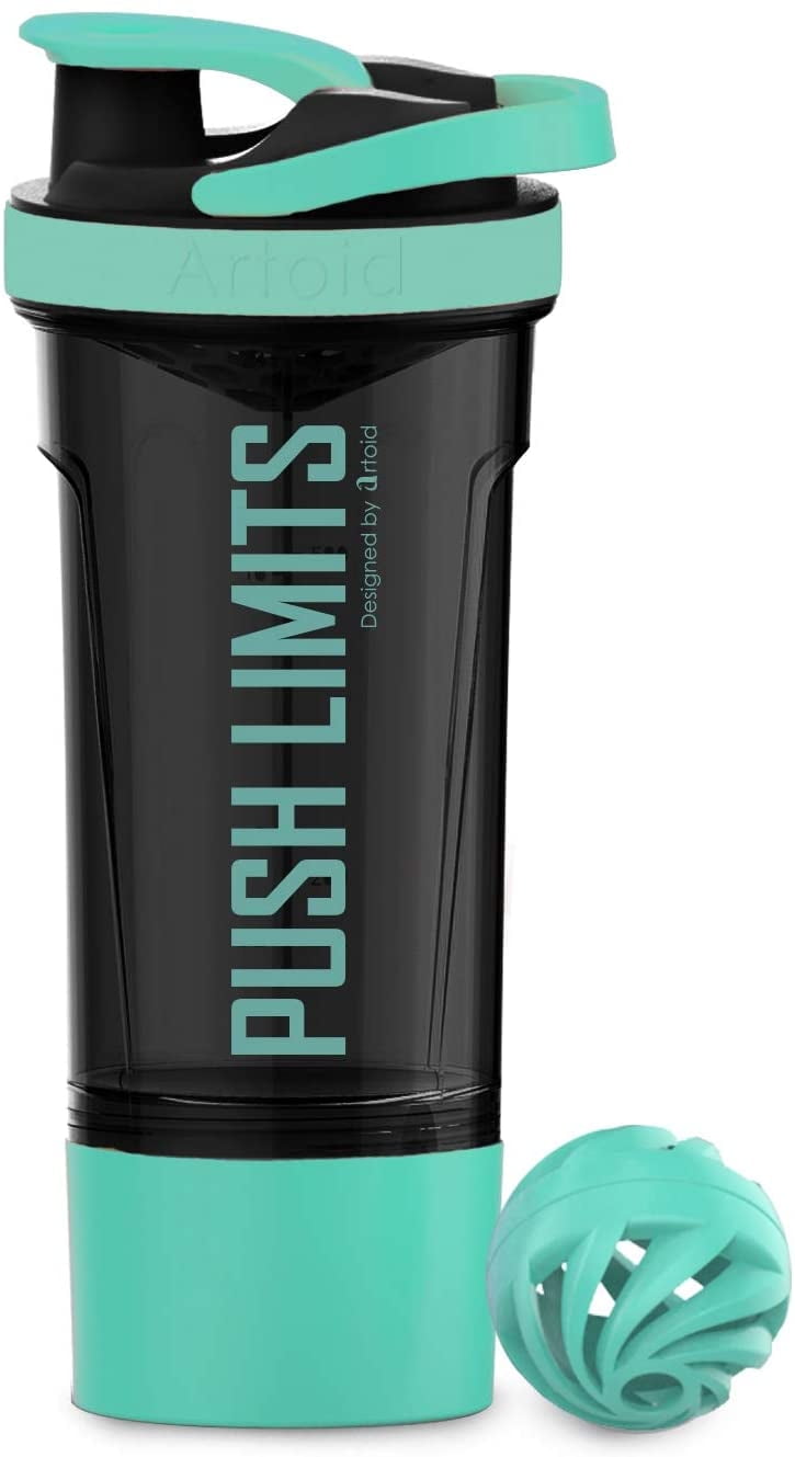 Sm:)e Push Limits 24 oz Aquamarine Protein Shaker Bottle with Whisk and Mix Ball