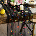 Sm:)e Black Embroidered Daisy Gauze Table Runner 120 Inches (10 Feet), Seasonal Sheer Decor for Kitchen & Dining Spaces, Ideal for Holidays, Weddings, Birthdays & Home Parties
