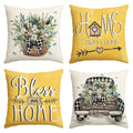 Sm:)e Welcome Truck Bless Our Home Watercolor Flowers Spring Throw Pillow Covers Set of 4,18x18 Inch,Yellow